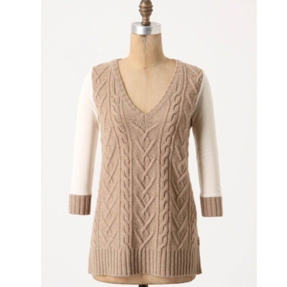 Anthropologie PILCRO Dually Clad Twofer Sweater Top Brown Wool Cable Knit M